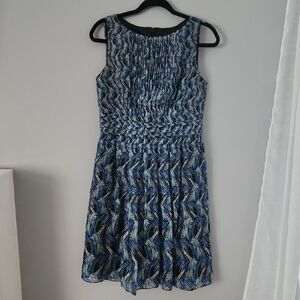 David Meister Blue Multi-Tone Sleeveless A-Line Dress